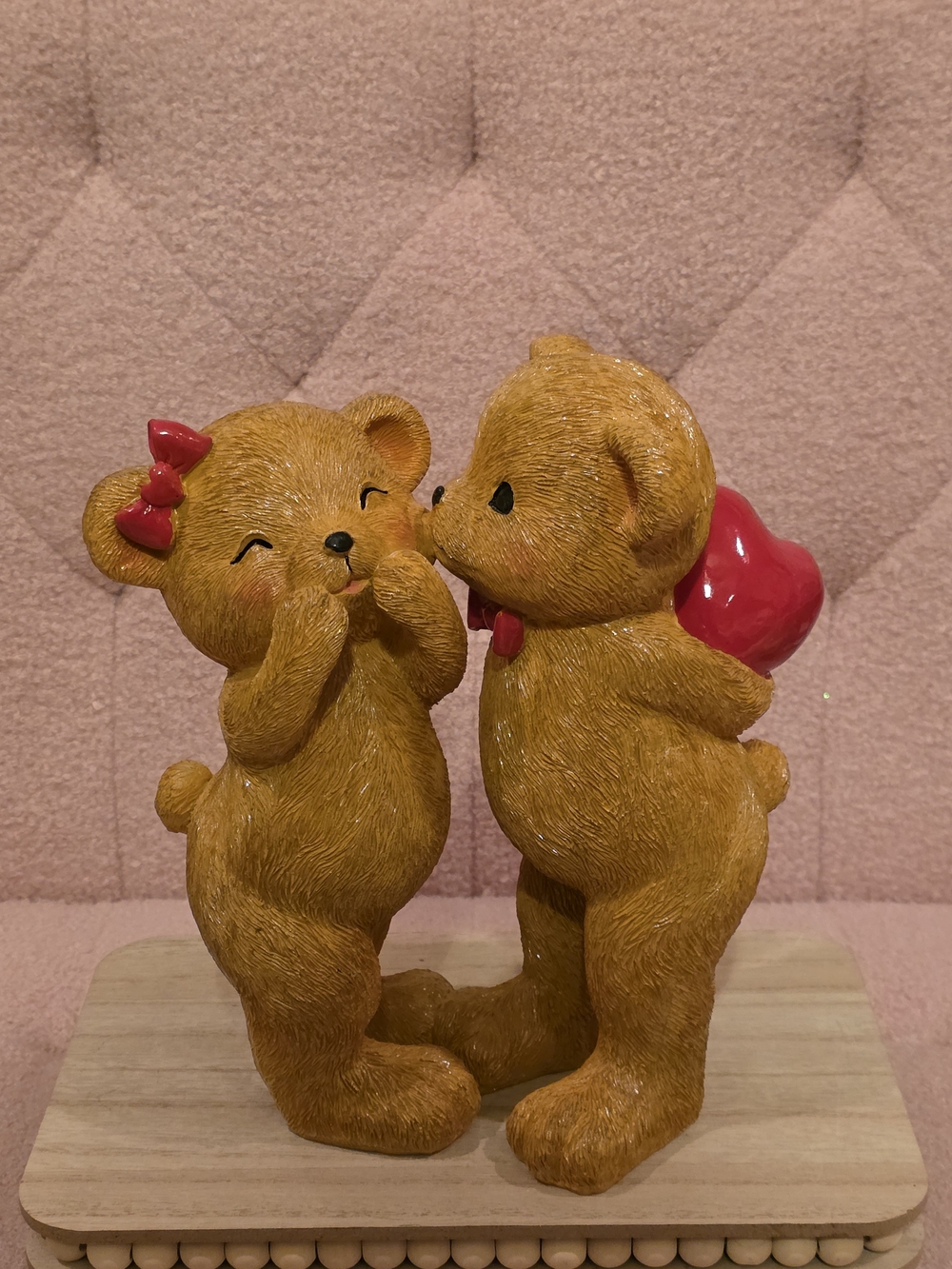 Kissing Bear Couple Figurines with Red Accents